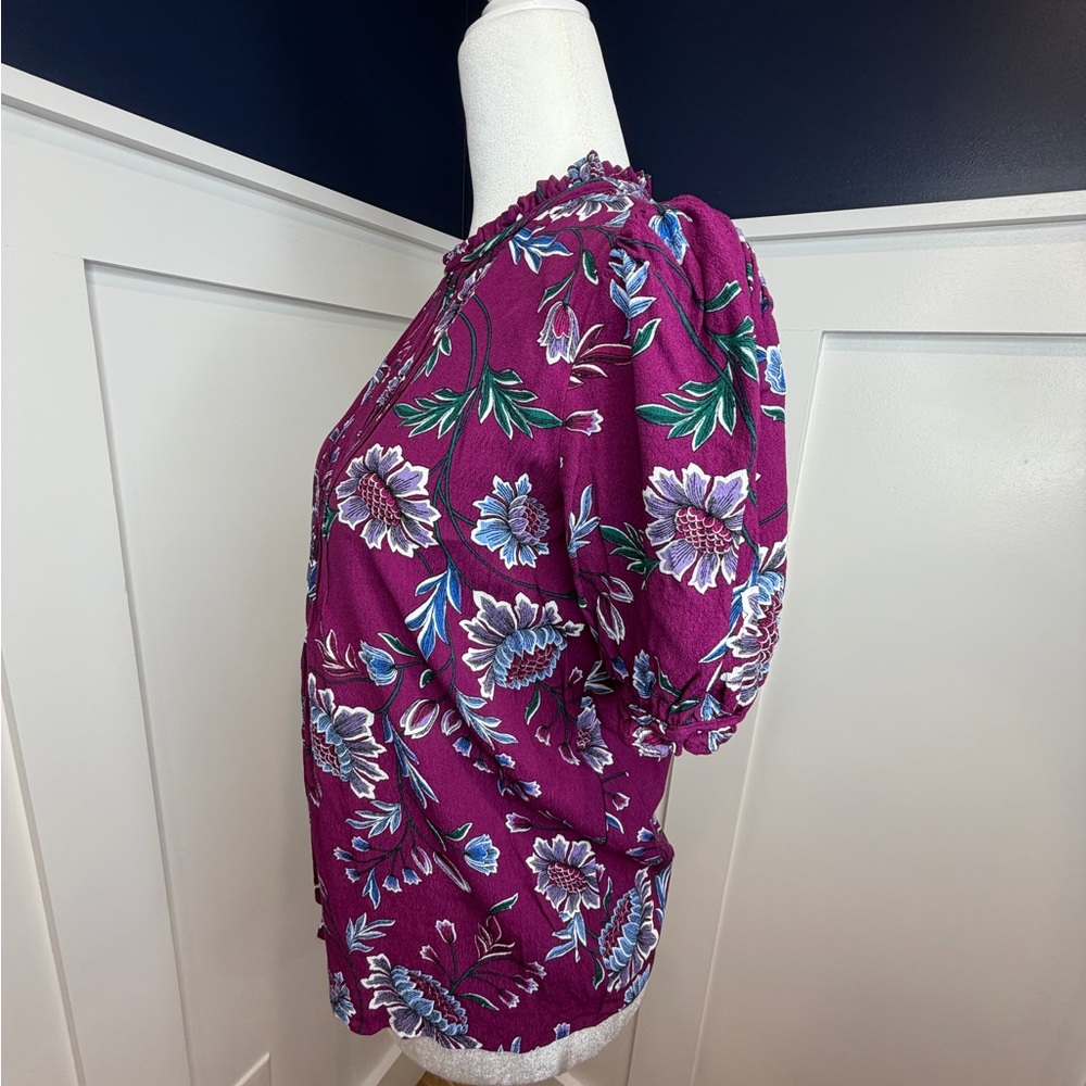 NWOT-  LOFT Floral Pintucked Puff Sleeve Top - XXS - Picture 9 of 13